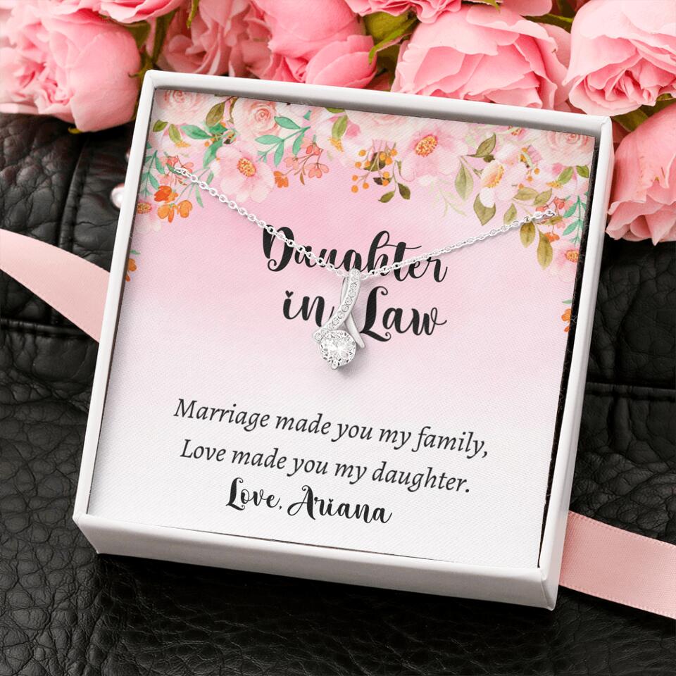 Daughter in Law Marriage Made You My Family Love Made You My Daughter - Personalized Floral Background Necklace - Gift for Daughter in Law - Image 25