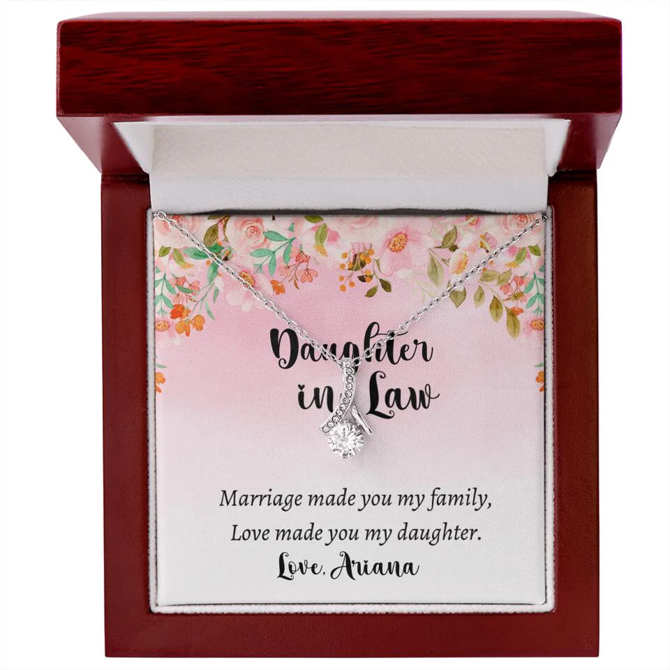 Daughter in Law Marriage Made You My Family Love Made You My Daughter - Personalized Floral Background Necklace - Gift for Daughter in Law - Image 26