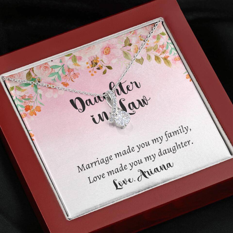Daughter in Law Marriage Made You My Family Love Made You My Daughter - Personalized Floral Background Necklace - Gift for Daughter in Law - Image 27