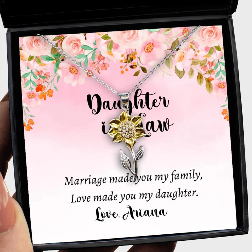 Daughter in Law Marriage Made You My Family Love Made You My Daughter - Personalized Floral Background Necklace - Gift for Daughter in Law - Image 51