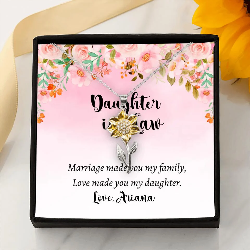 Daughter in Law Marriage Made You My Family Love Made You My Daughter - Personalized Floral Background Necklace - Gift for Daughter in Law - Image 52