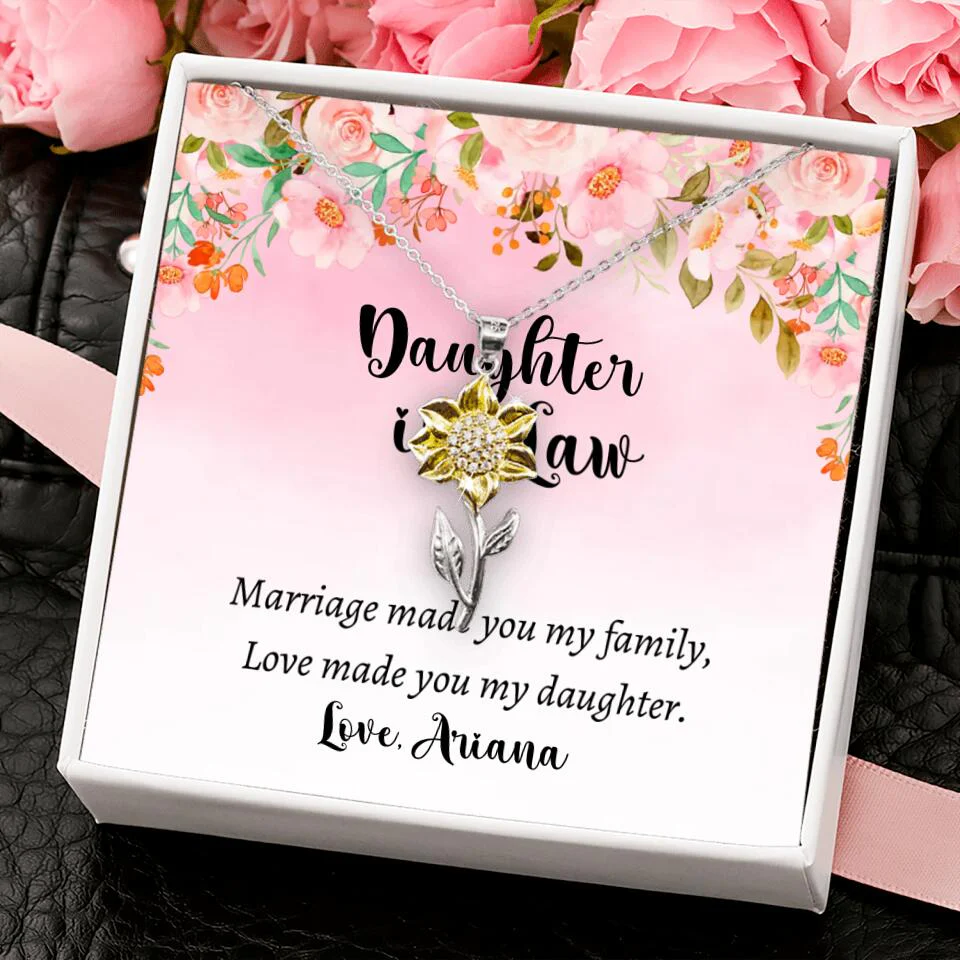 Daughter in Law Marriage Made You My Family Love Made You My Daughter - Personalized Floral Background Necklace - Gift for Daughter in Law - Image 53