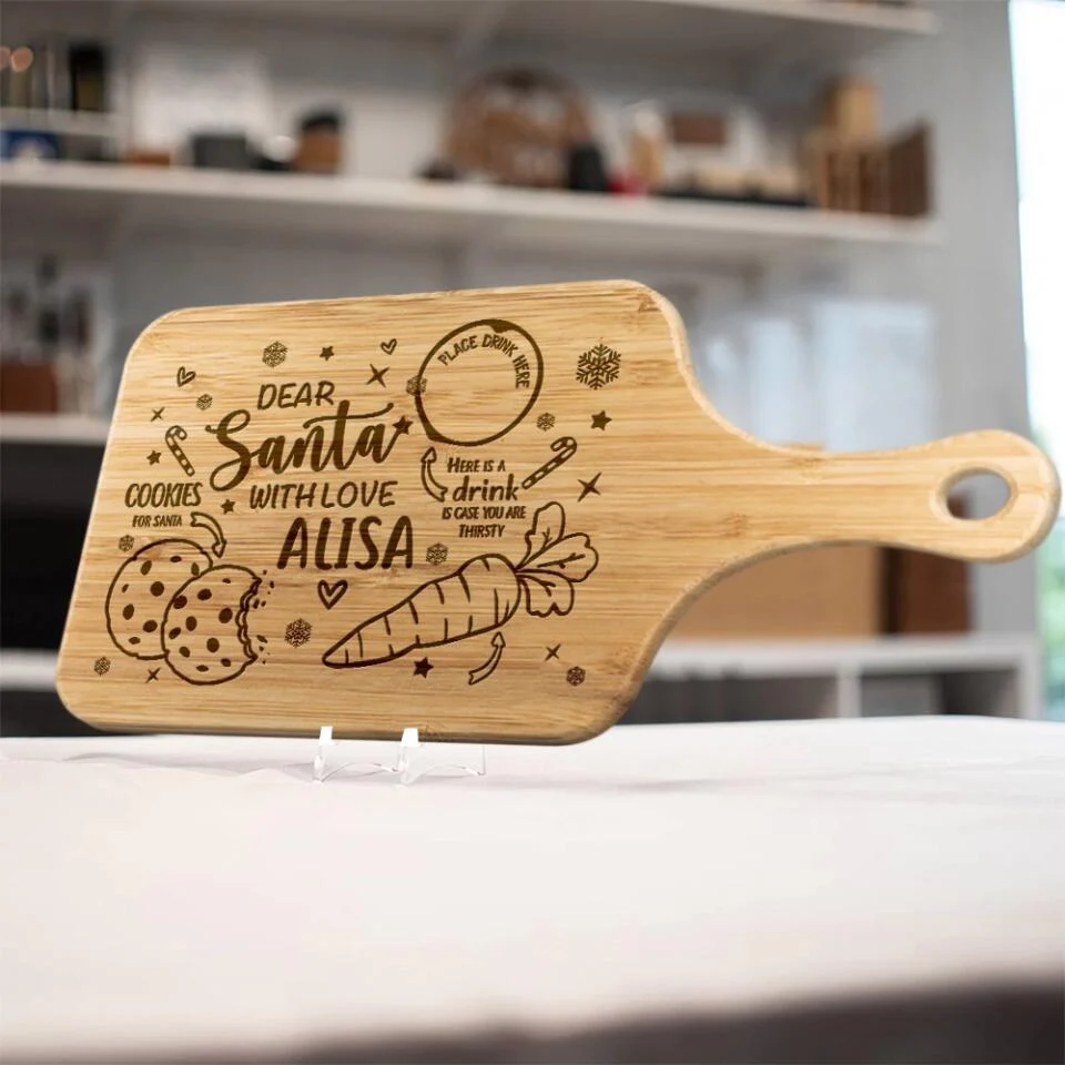 Dear Santa With Love Place Drink - Housewarming Gifts - Custom Wooden Cutting Board - Christmas Gifts - Image 4