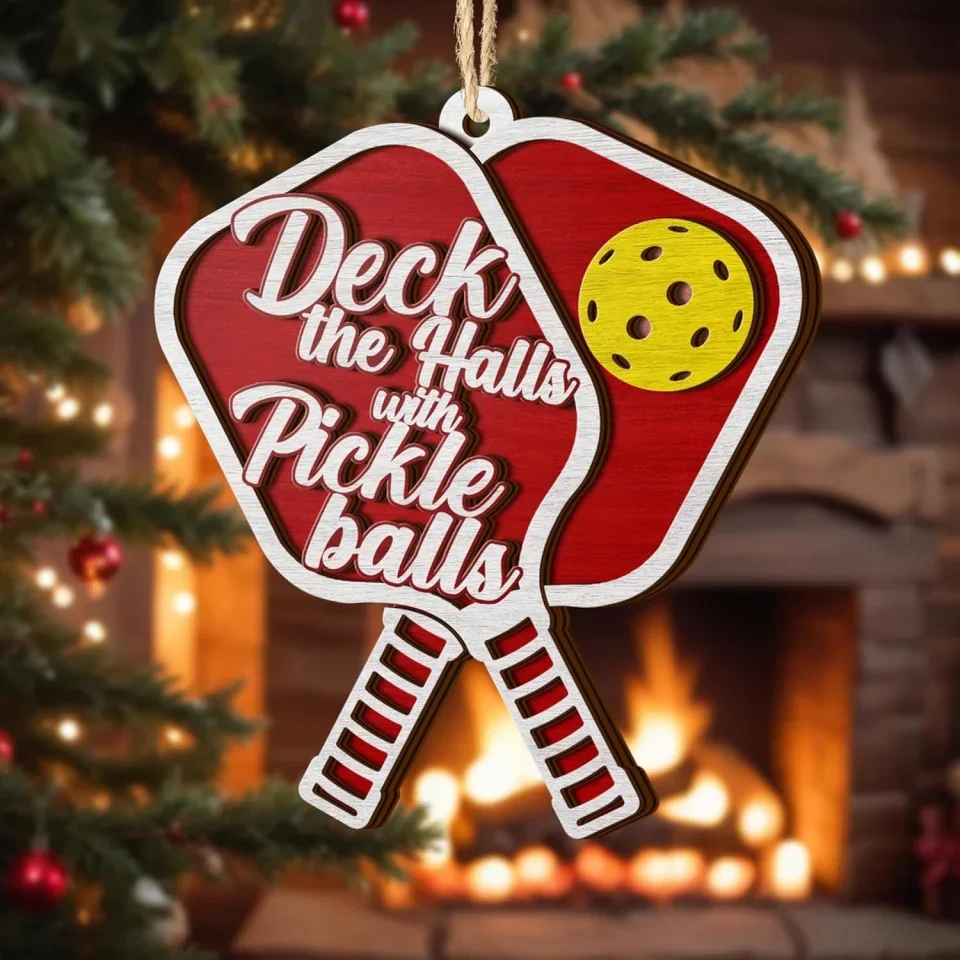 Deck the Halls with Pickleballs - Pickleball Ornaments 2025 - Funny Christmas Ornaments - Gift for Pickleball Players - 2 Layers Wooden Ornaments for Christmas Tree Hanging - Image 2