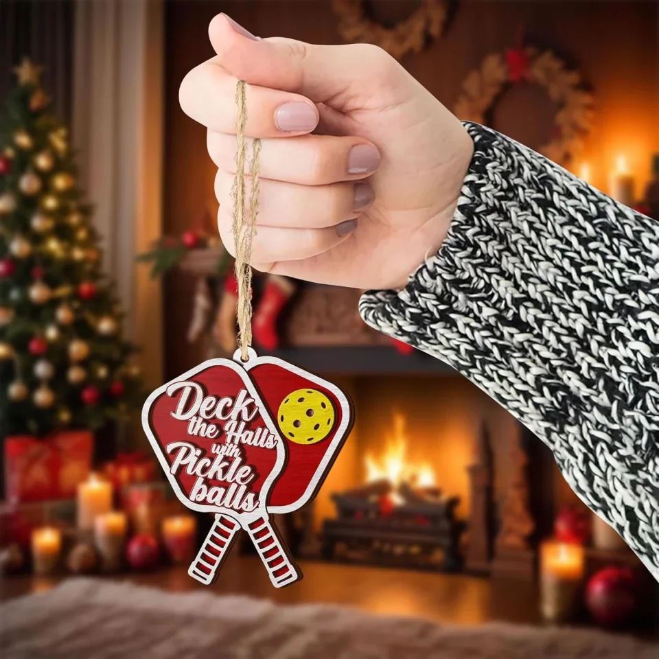Deck the Halls with Pickleballs - Pickleball Ornaments 2025 - Funny Christmas Ornaments - Gift for Pickleball Players - 2 Layers Wooden Ornaments for Christmas Tree Hanging - Image 4
