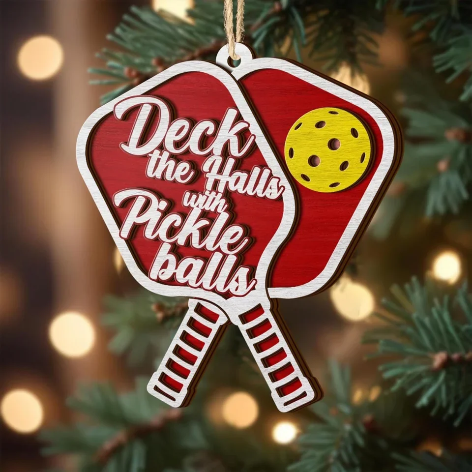 Deck the Halls with Pickleballs - Pickleball Ornaments 2025 - Funny Christmas Ornaments - Gift for Pickleball Players - 2 Layers Wooden Ornaments for Christmas Tree Hanging - Image 5