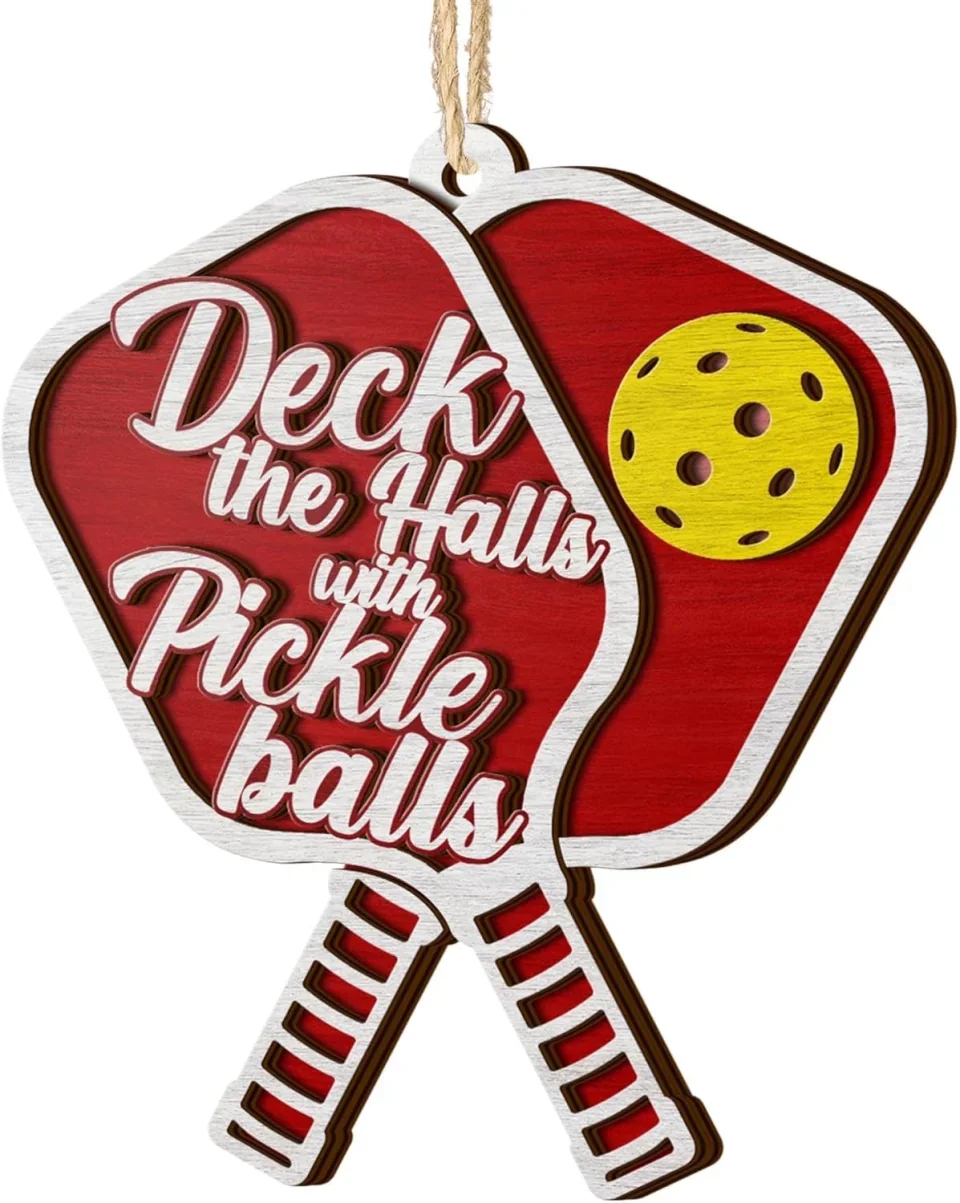 Deck the Halls with Pickleballs - Pickleball Ornaments 2025 - Funny Christmas Ornaments - Gift for Pickleball Players - 2 Layers Wooden Ornaments for Christmas Tree Hanging - Image 6
