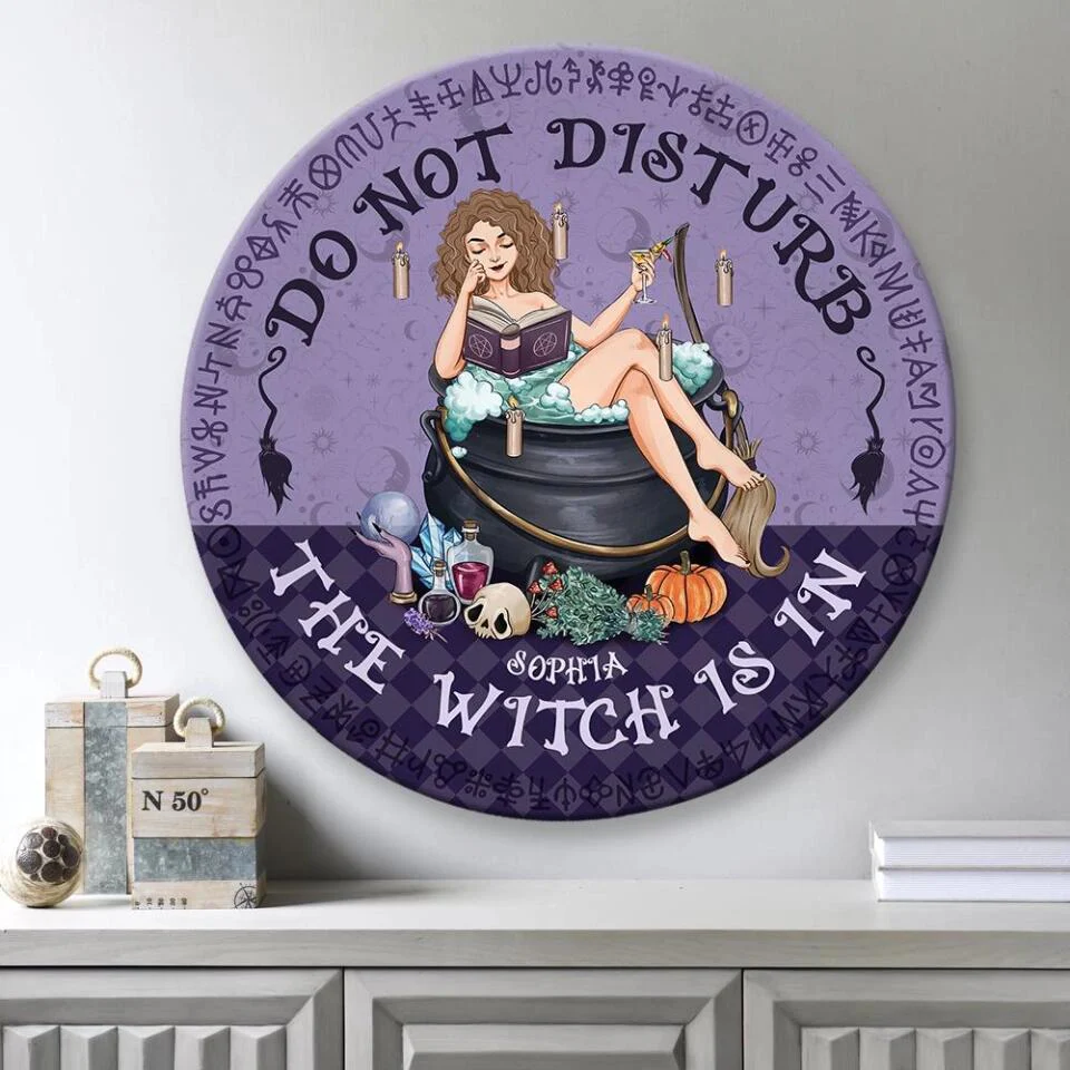 Do Not Disturb The Witch Is In Personalized Round Wooden Sign - Image 4