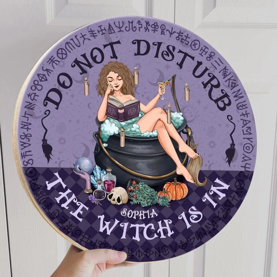 Do Not Disturb The Witch Is In Personalized Round Wooden Sign - Image 5