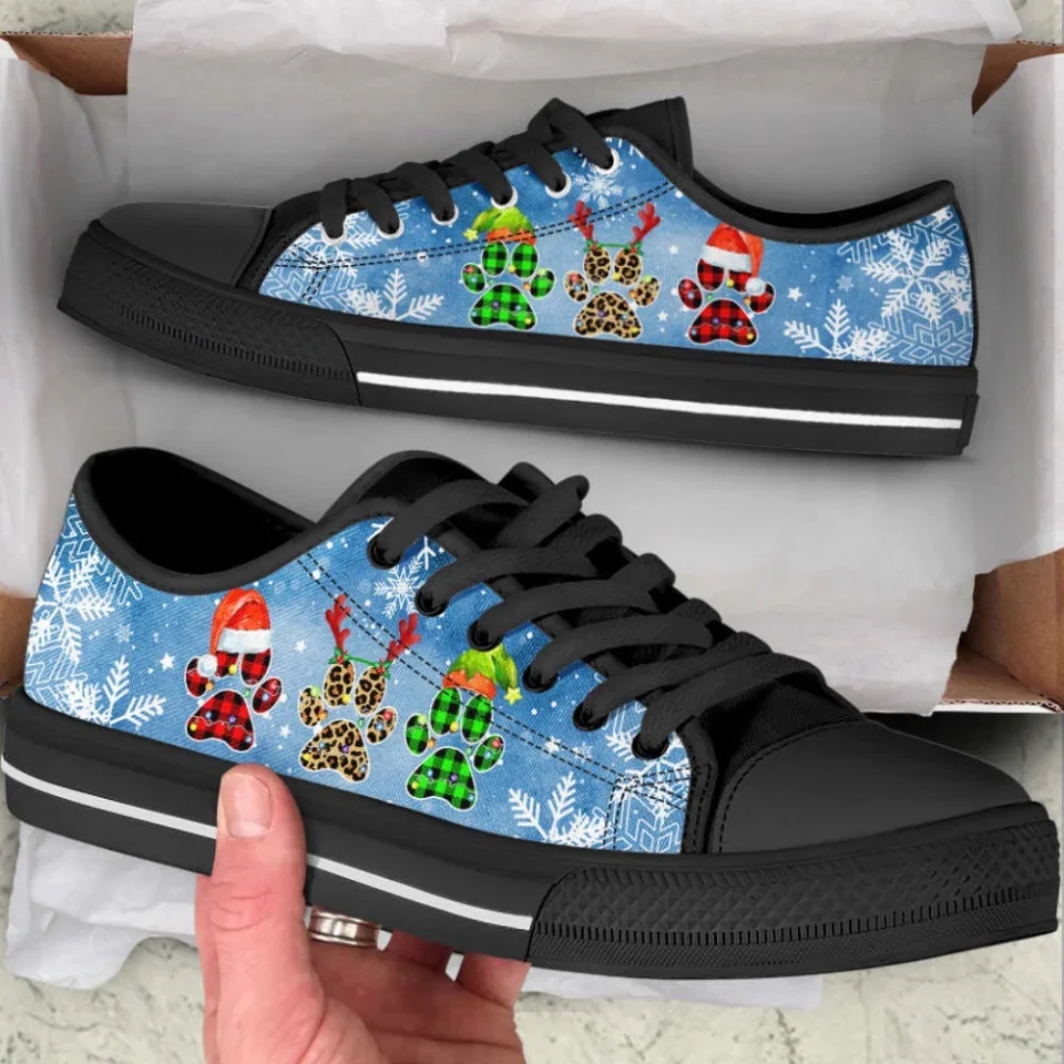 Dog Christmas Snow Paw Watercolor Low Top Shoes - Canvas Sneakers - Printed Low Top Shoes - Low Top Sneakers for Dog Mom, Dog Dad, Dog Owners - Image 3