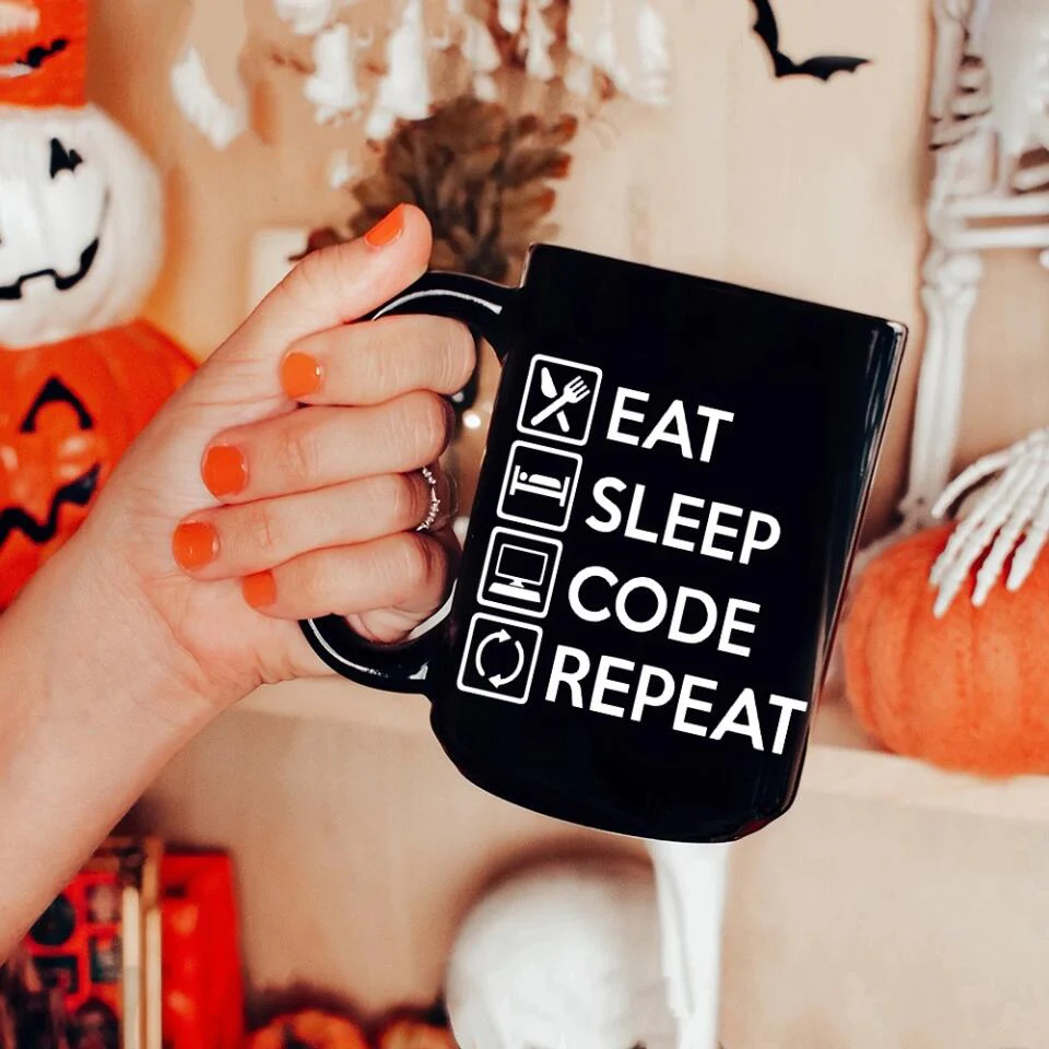 Eat Sleep Code And Repeat - Black Mug - Image 7