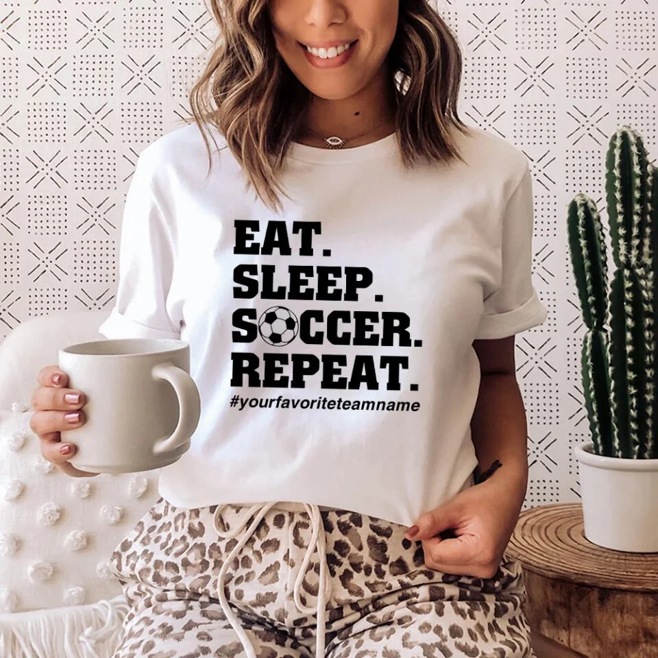Eat Sleep Repeat, Personalized Name & Hashtag Unisex Shirt, Cool Gift for Soccer Lovers - Image 7