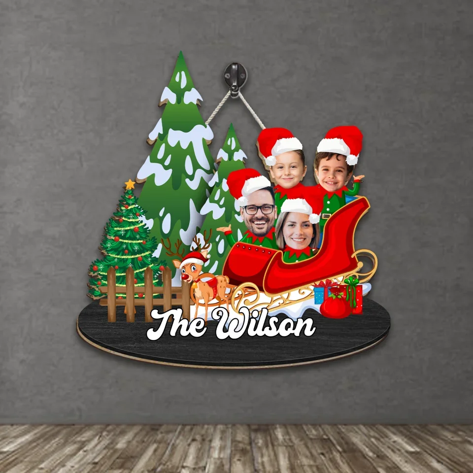 Elf Family Christmas Style - Personalized Face Upload Photo Wooden Sign - Funny Xmas Gift for Family, Beloved Ones - Image 3