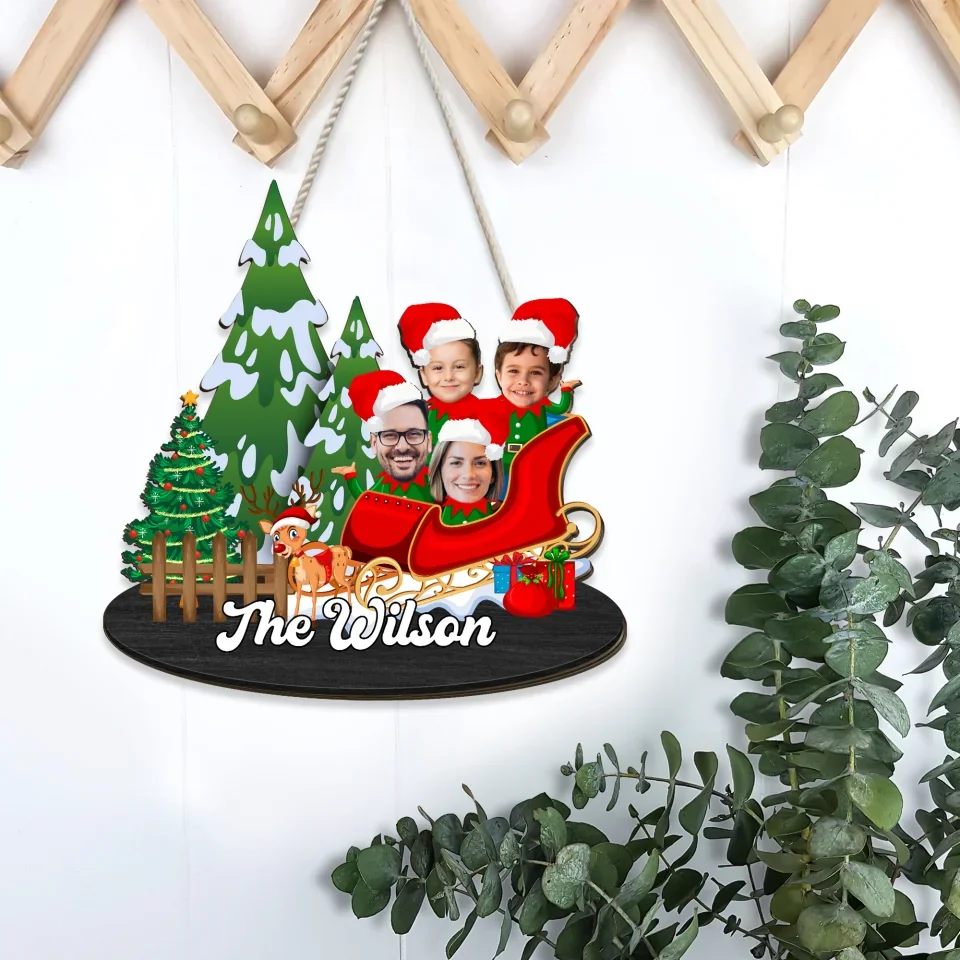 Elf Family Christmas Style - Personalized Face Upload Photo Wooden Sign - Funny Xmas Gift for Family, Beloved Ones - Image 4