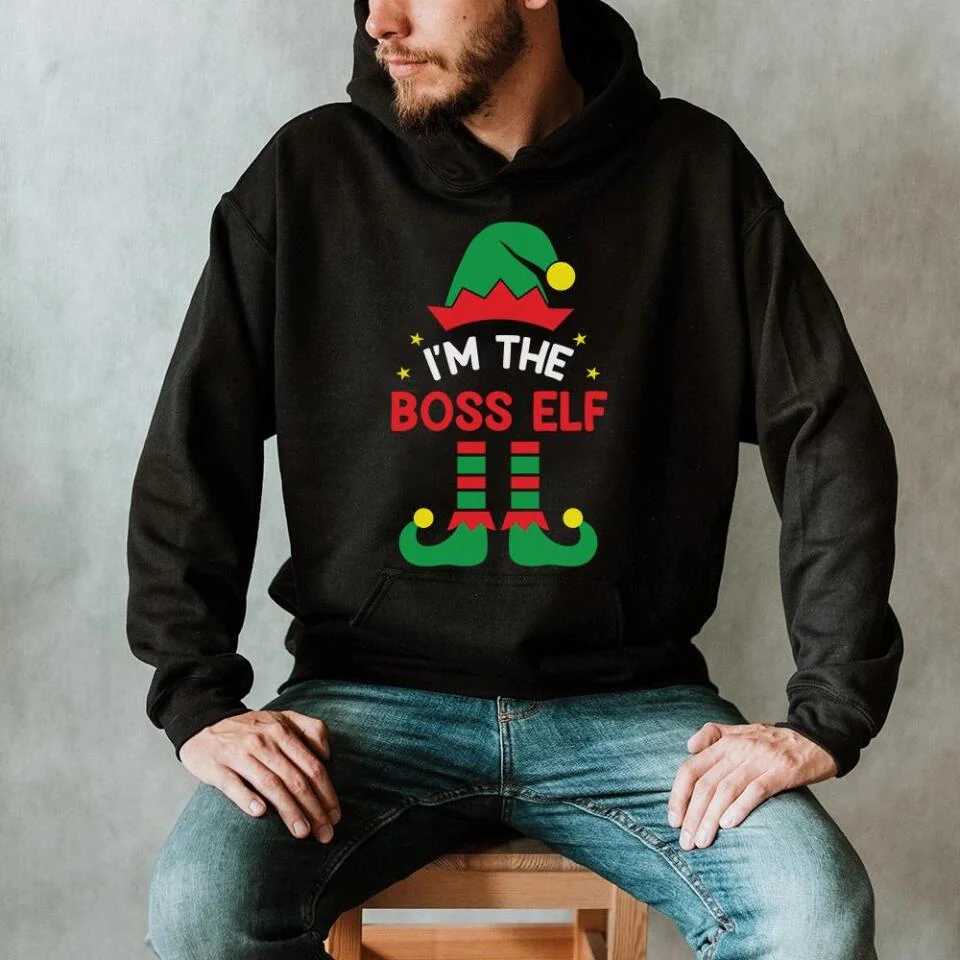 Elf Matching Family Tshirt Christmas Gift - I'm the Boss Elf - Funny Xmas Gift for Boss - Image 3