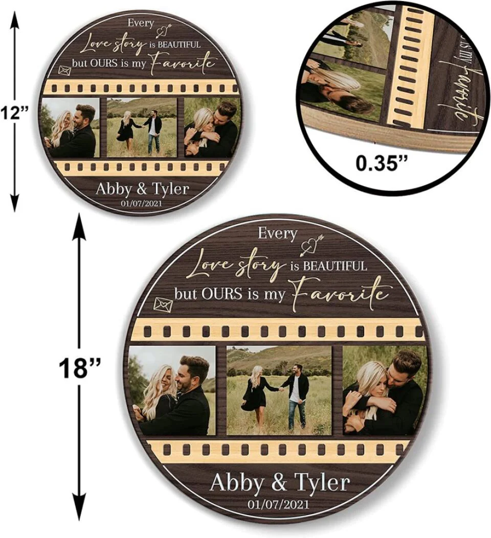 Couple Wooden Sign Every Love Story Is Beautiful Custom Round Wooden Sign Christmas Gifts - Image 10