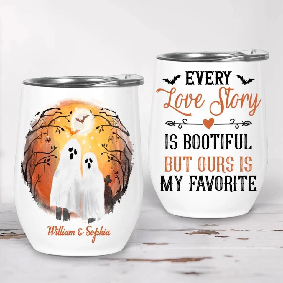 Every Love Story Is Bootiful But Ours Is My Favorite - Personalized Wine Tumbler - Halloween Gift For Couples - Image 2