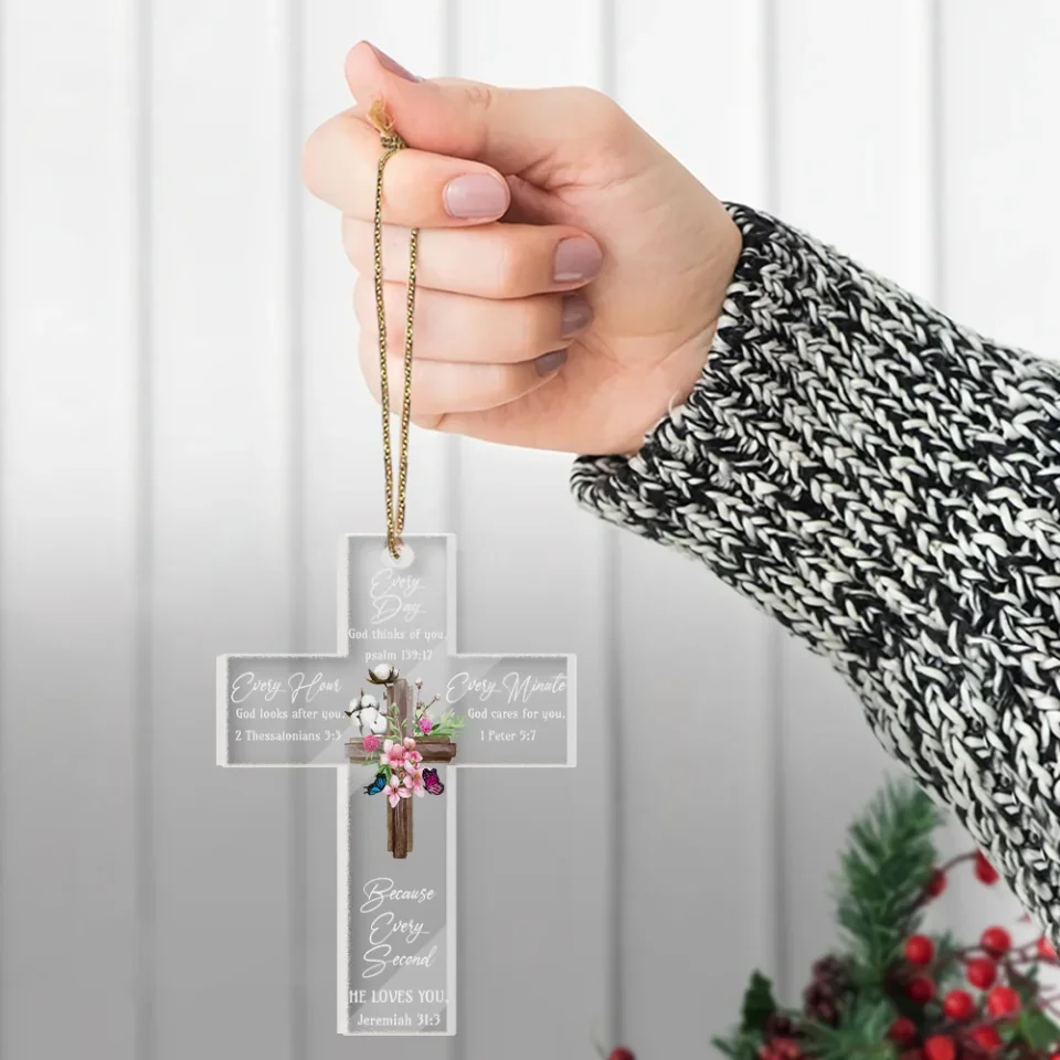 Everyday God Thinks of You Bible Verse - Cross-shaped Acrylic Ornament - Christian Christmas Gift for Family, Friends, Coworkers - Image 3