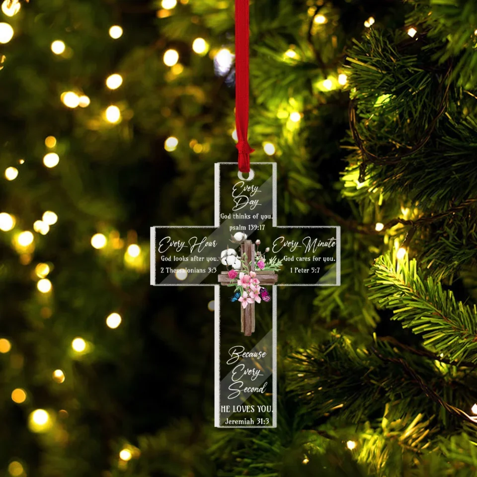 Everyday God Thinks of You Bible Verse - Cross-shaped Acrylic Ornament - Christian Christmas Gift for Family, Friends, Coworkers - Image 4