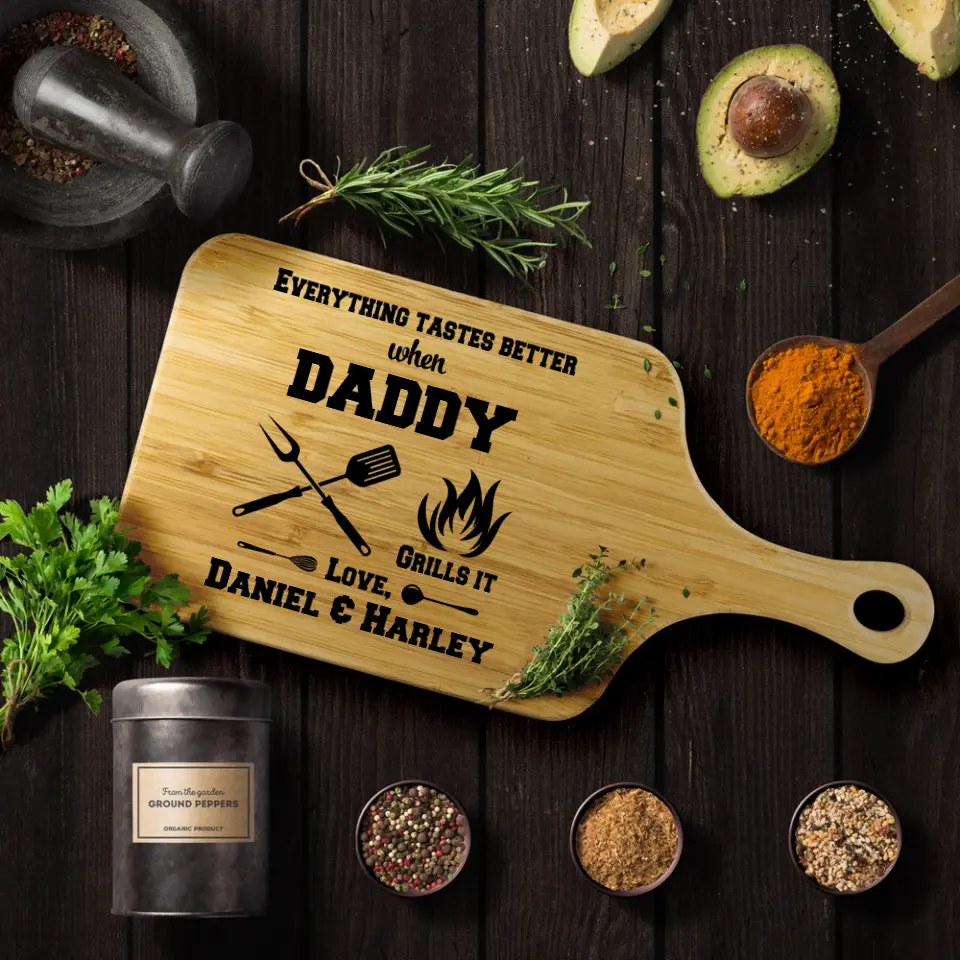Everything Tastes Better When Uncle Grills It - Personalized Wood Cutting Board - Image 2
