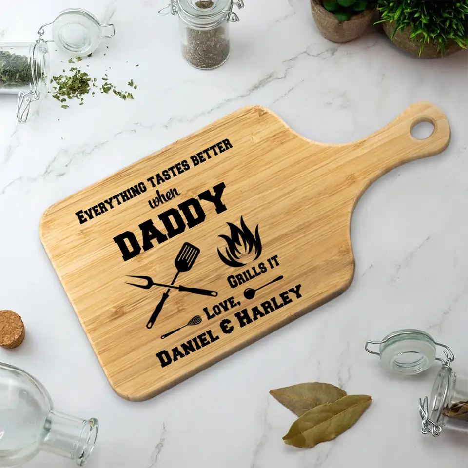Everything Tastes Better When Uncle Grills It - Personalized Wood Cutting Board - Image 3