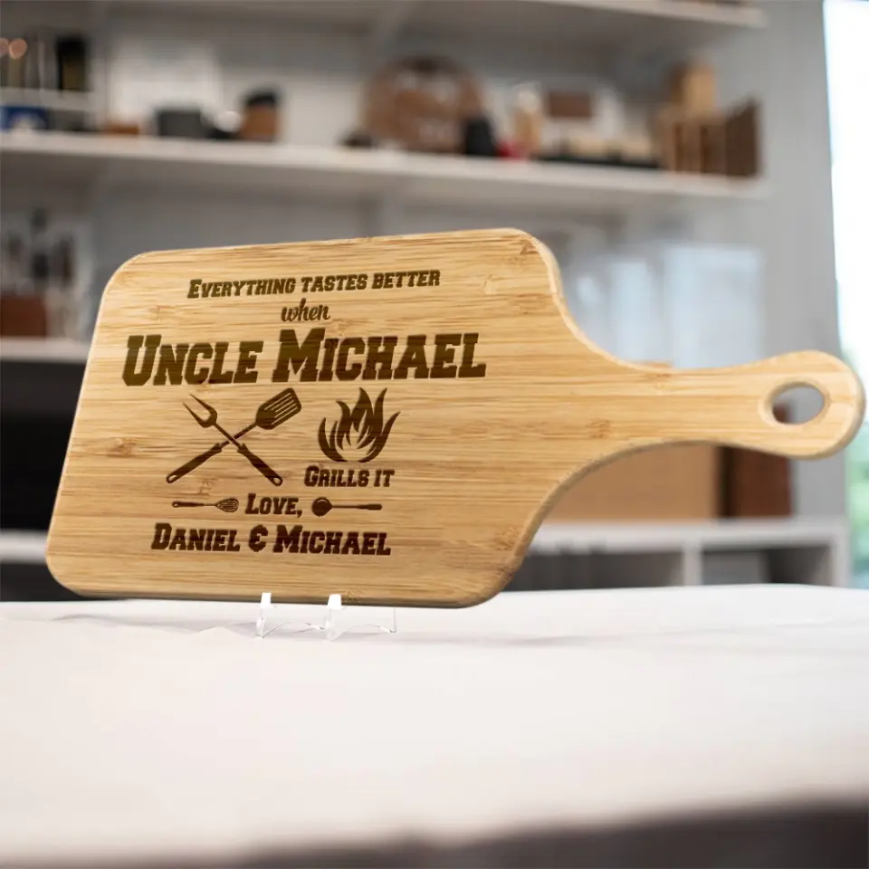 Everything Tastes Better When Uncle Grills It - Personalized Wood Cutting Board - Image 4