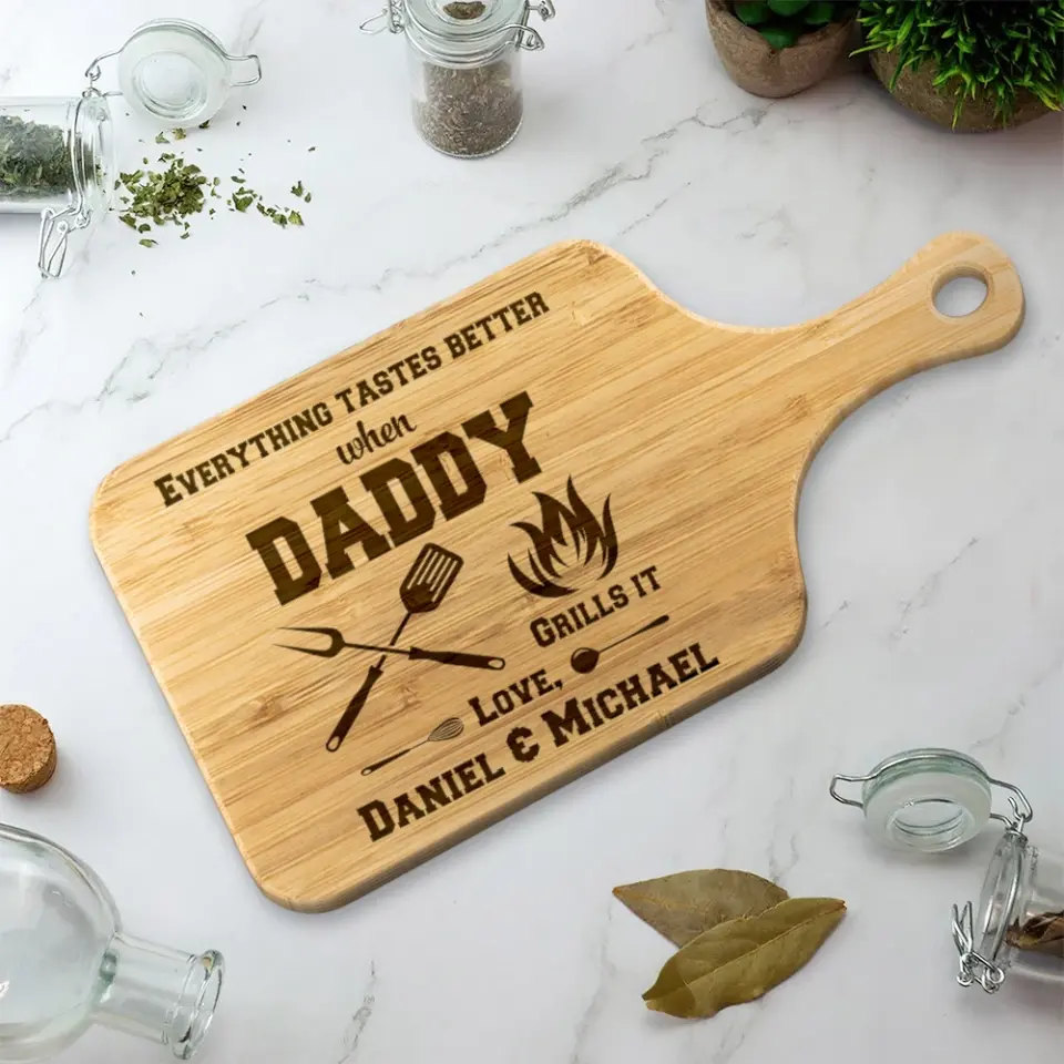 Everything Tastes Better When Uncle Grills It - Personalized Wood Cutting Board - Image 7