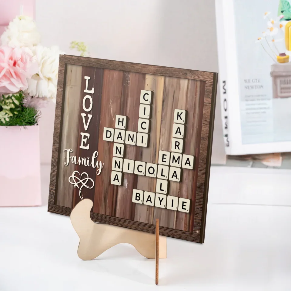 Family Crossword Puzzle - Personalized 2 Layered Wooden Sign for Desk - Family Unity Gift - Image 4