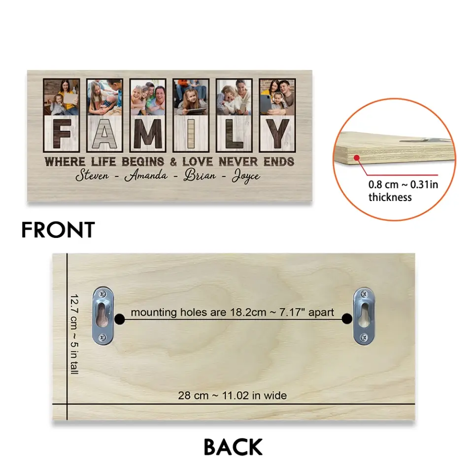 Family Where Life Begins And Love Never Ends, Custom Family Name Wooden Key Holder Hanger, Indoor Home Decor Gift - Image 13