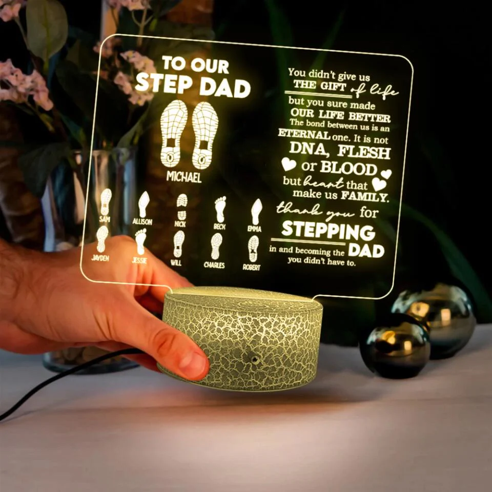 Fathers Day To Step Dad Dad And Kids Footprint Custom Acrylic Plaque Father's Day Gift - Image 3