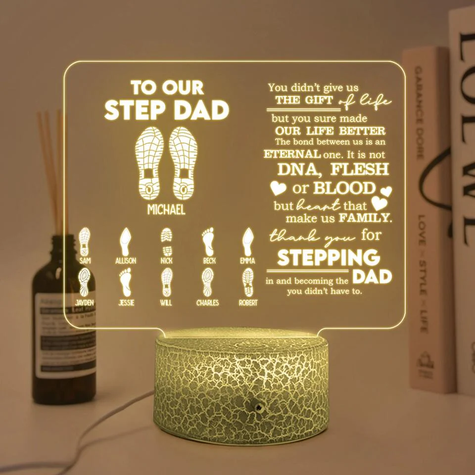 Fathers Day To Step Dad Dad And Kids Footprint Custom Acrylic Plaque Father's Day Gift - Image 4