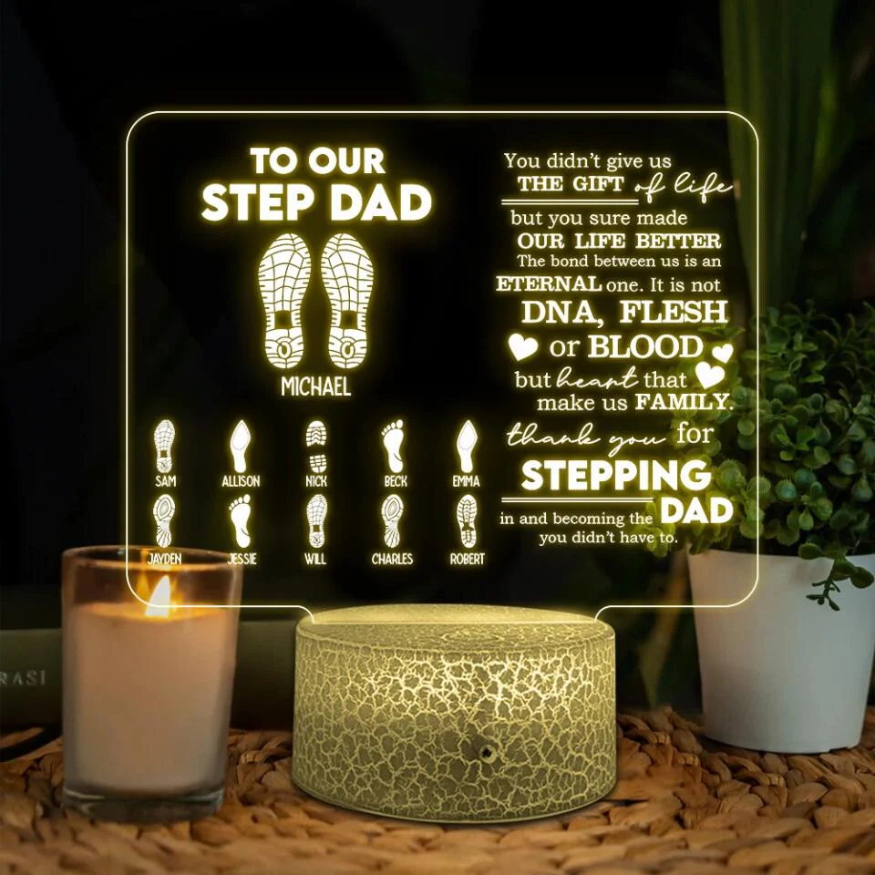 Fathers Day To Step Dad Dad And Kids Footprint Custom Acrylic Plaque Father's Day Gift - Image 5