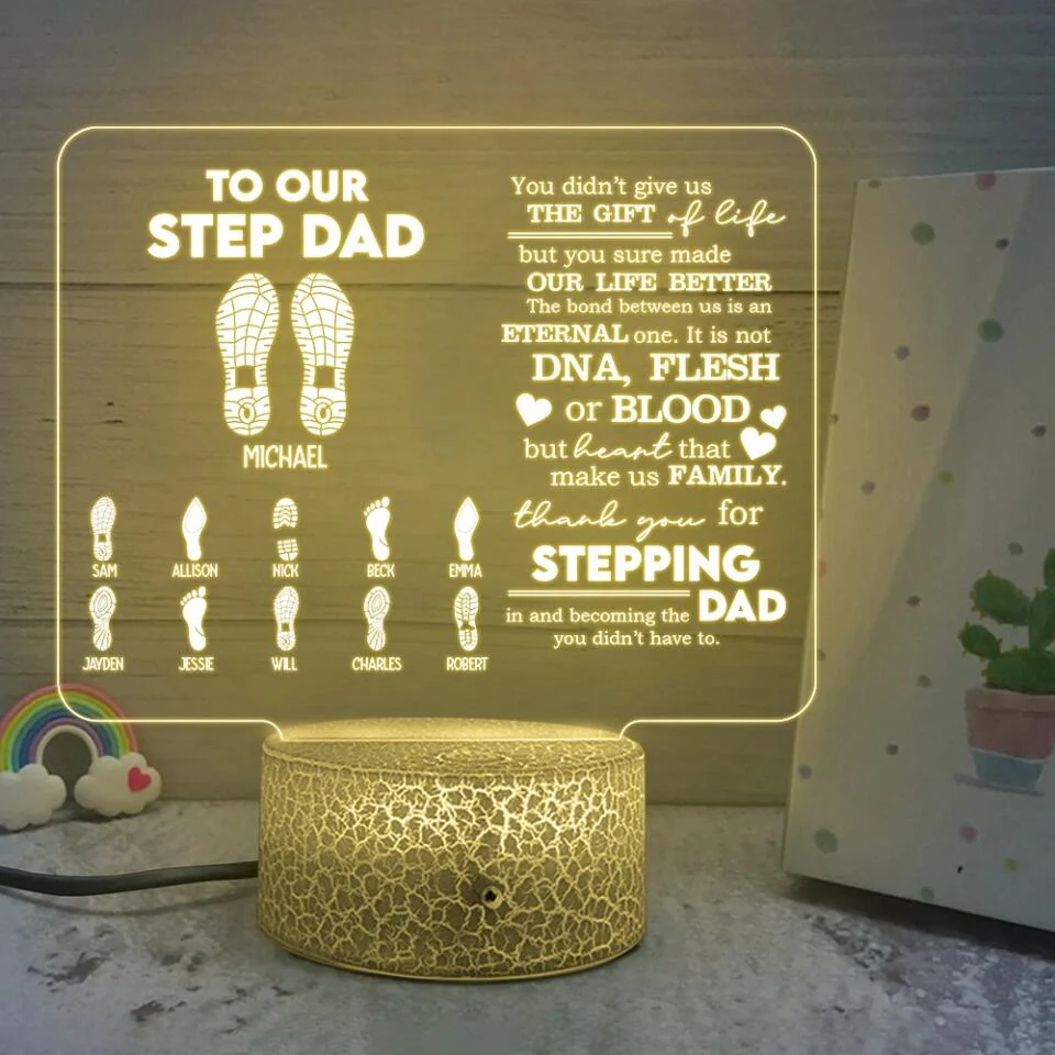Fathers Day To Step Dad Dad And Kids Footprint Custom Acrylic Plaque Father's Day Gift - Image 6