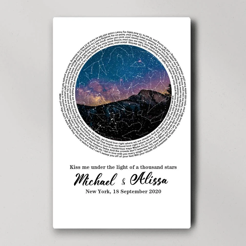 Favorite Song Lyrics With Star Map Night Sky Custom Canvas Poster Anniversary Gift For Couples - Image 2