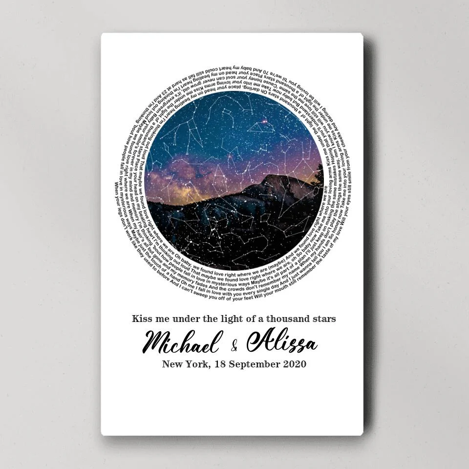 Favorite Song Lyrics With Star Map Night Sky Custom Canvas Poster Anniversary Gift For Couples - Image 3