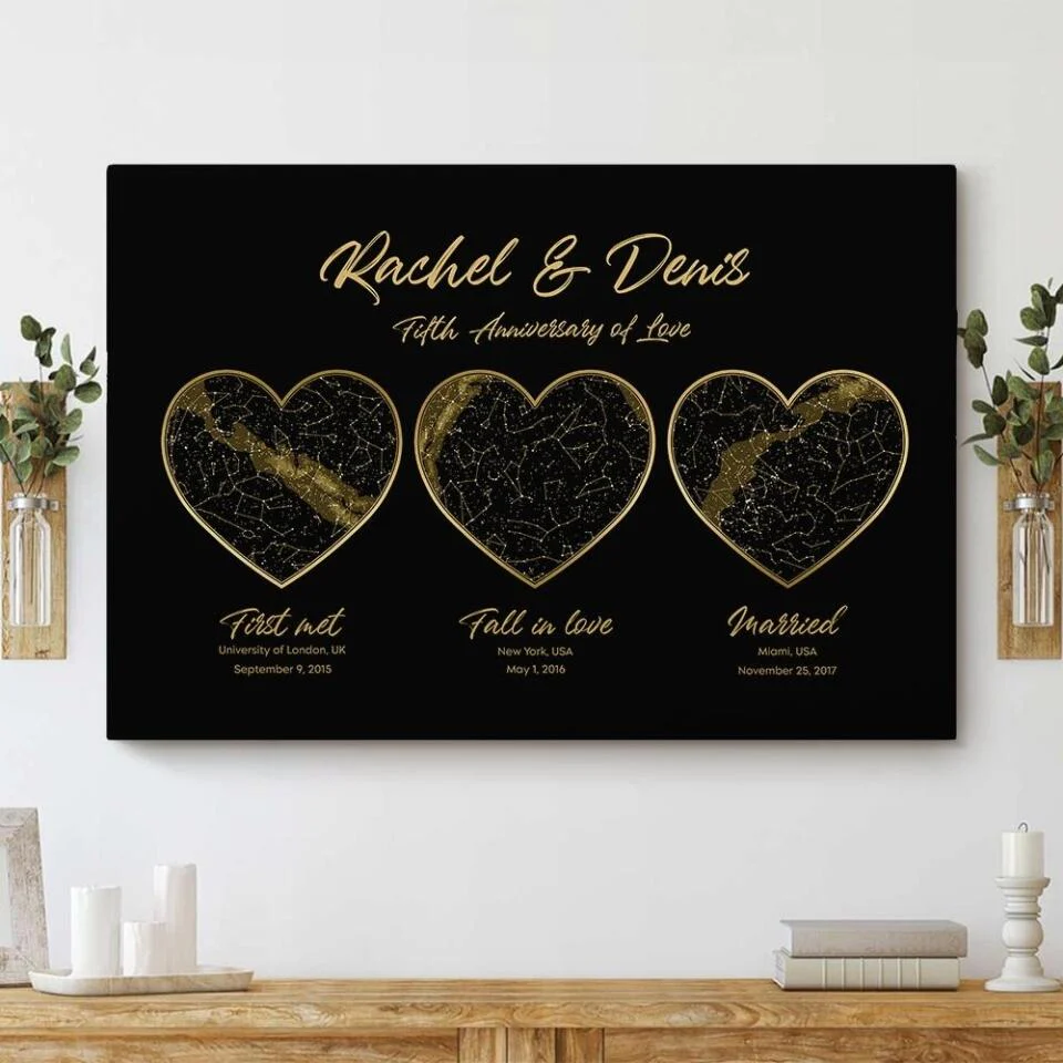 First Met Fall In Love Married Star Map Night Sky Custom Canvas Poster Anniversary Gift For Couples - Image 12