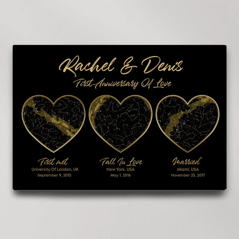First Met Fall In Love Married Star Map Night Sky Custom Canvas Poster Anniversary Gift For Couples - Image 3
