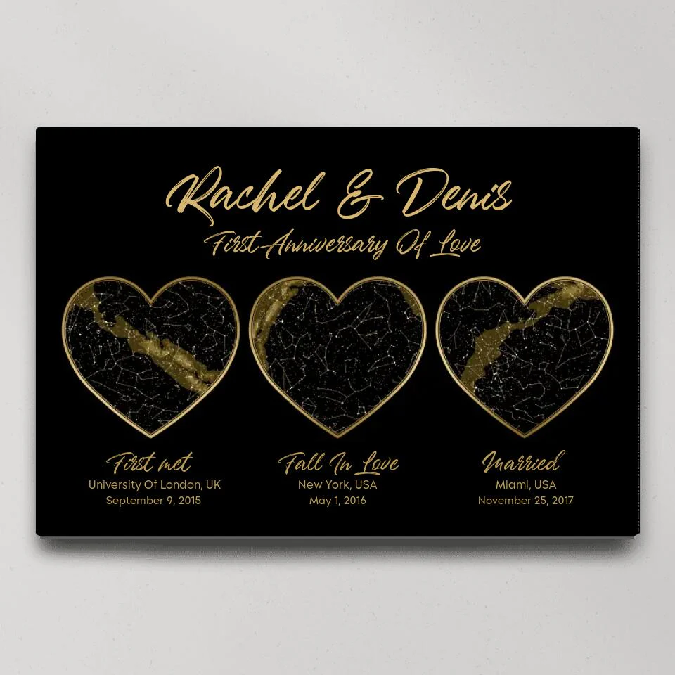 First Met Fall In Love Married Star Map Night Sky Custom Canvas Poster Anniversary Gift For Couples - Image 4