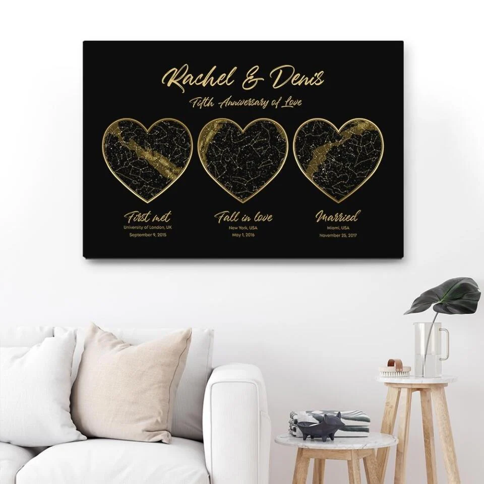 First Met Fall In Love Married Star Map Night Sky Custom Canvas Poster Anniversary Gift For Couples - Image 5