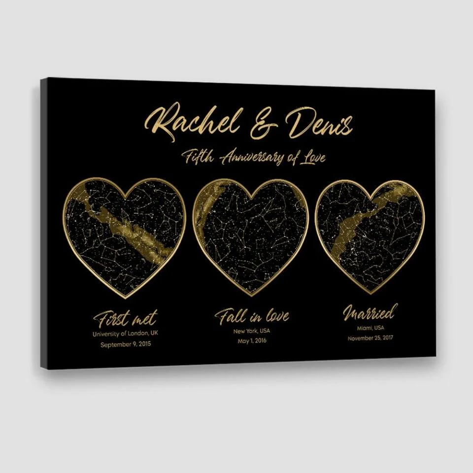 First Met Fall In Love Married Star Map Night Sky Custom Canvas Poster Anniversary Gift For Couples - Image 6