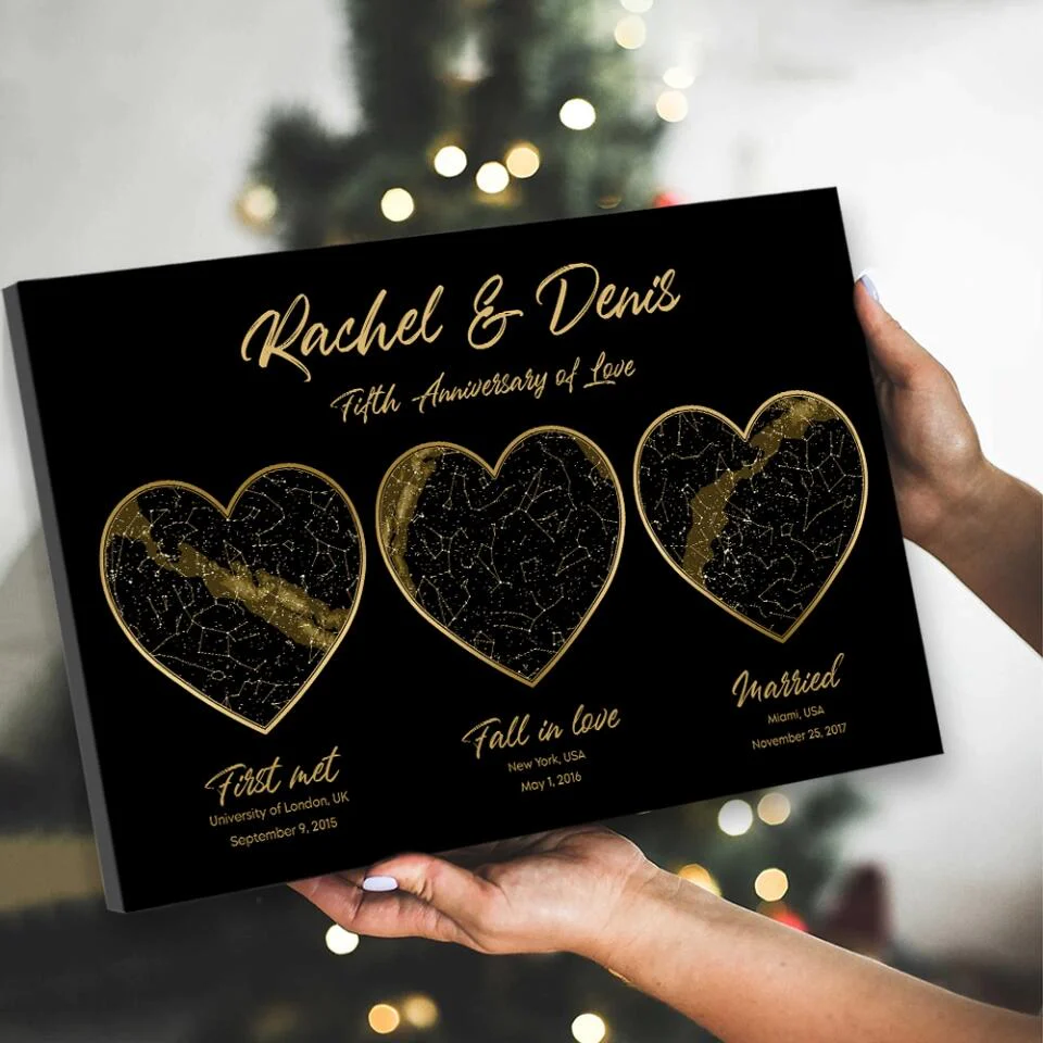First Met Fall In Love Married Star Map Night Sky Custom Canvas Poster Anniversary Gift For Couples - Image 7