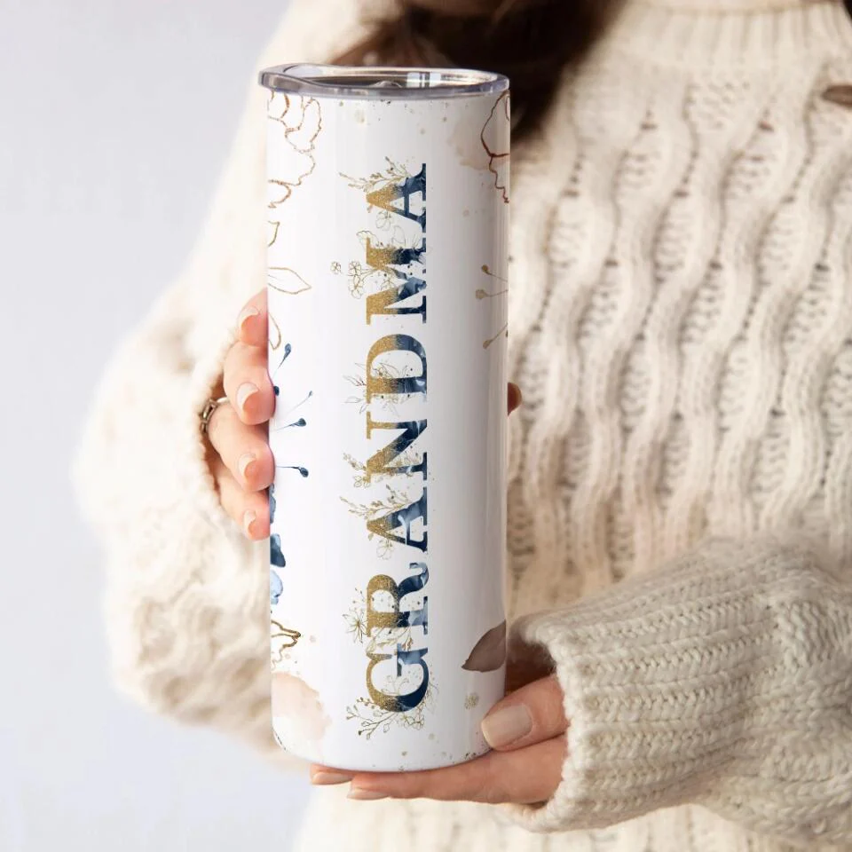 Floral Grandma Personalized Skinny Tumbler Mother's Day Gift - Image 3