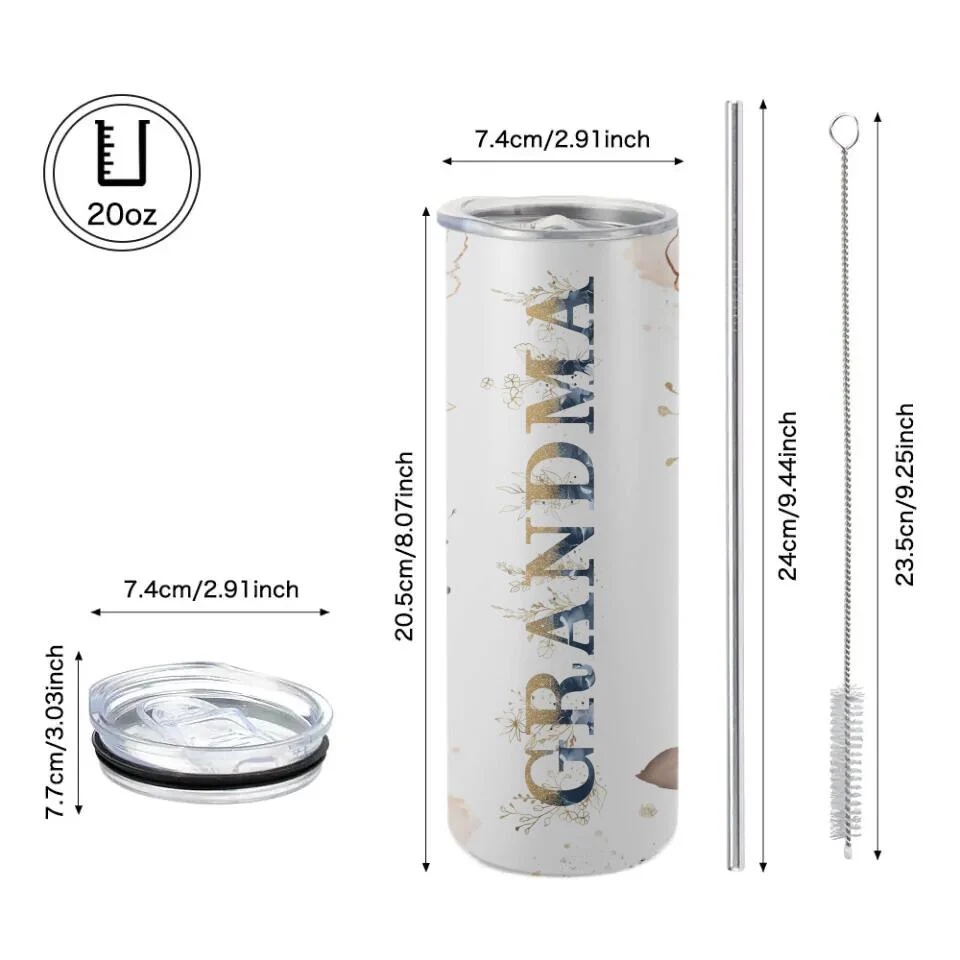 Floral Grandma Personalized Skinny Tumbler Mother's Day Gift - Image 4
