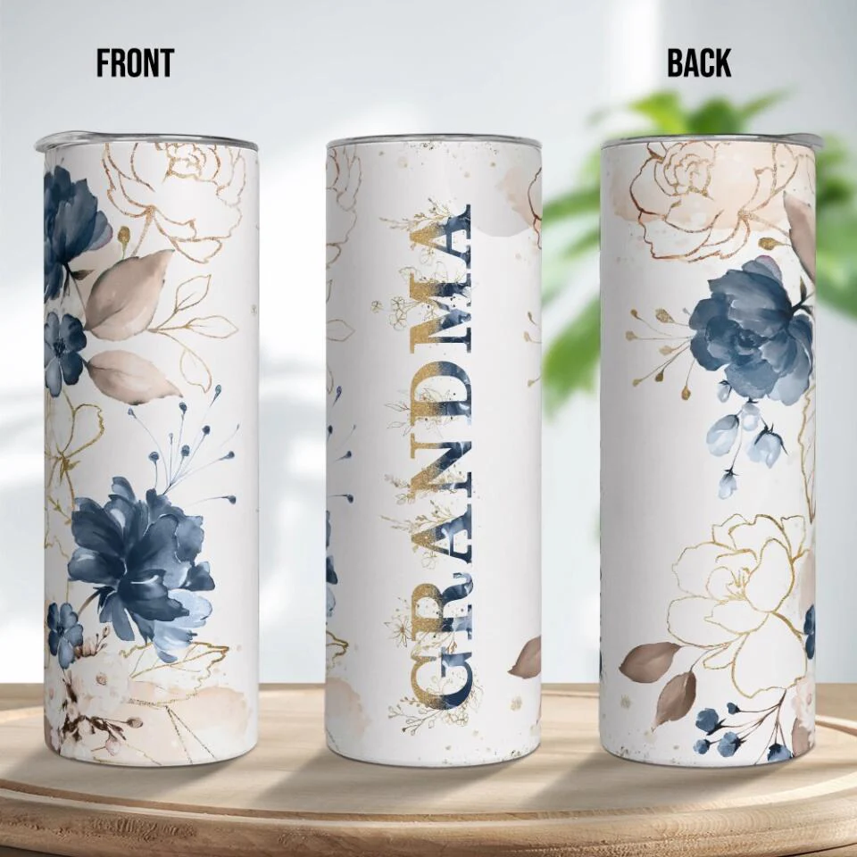 Floral Grandma Personalized Skinny Tumbler Mother's Day Gift - Image 6