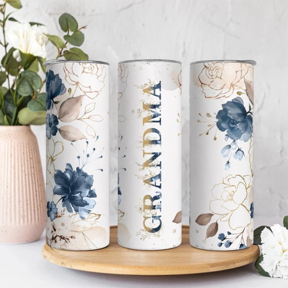 Floral Grandma Personalized Skinny Tumbler Mother's Day Gift - Image 7