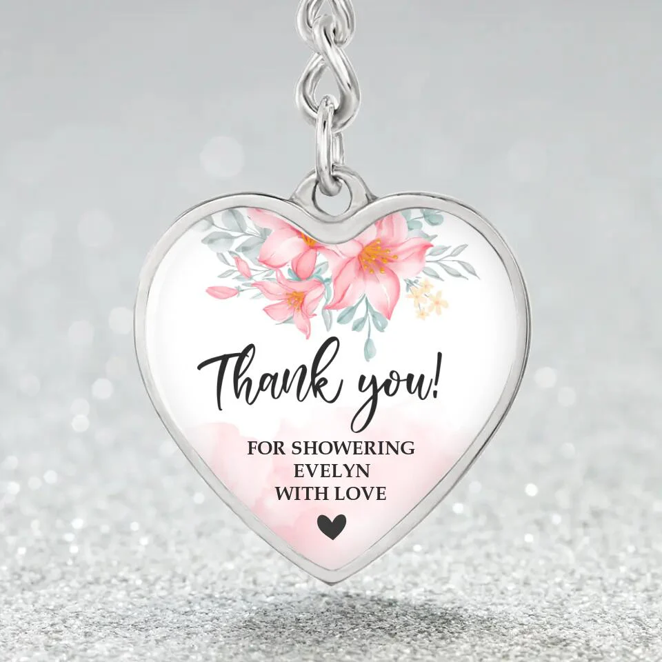 Floral Thank You for Showering Baby with Love - Personalized Heart Luxury Necklace/Keychain - Image 10