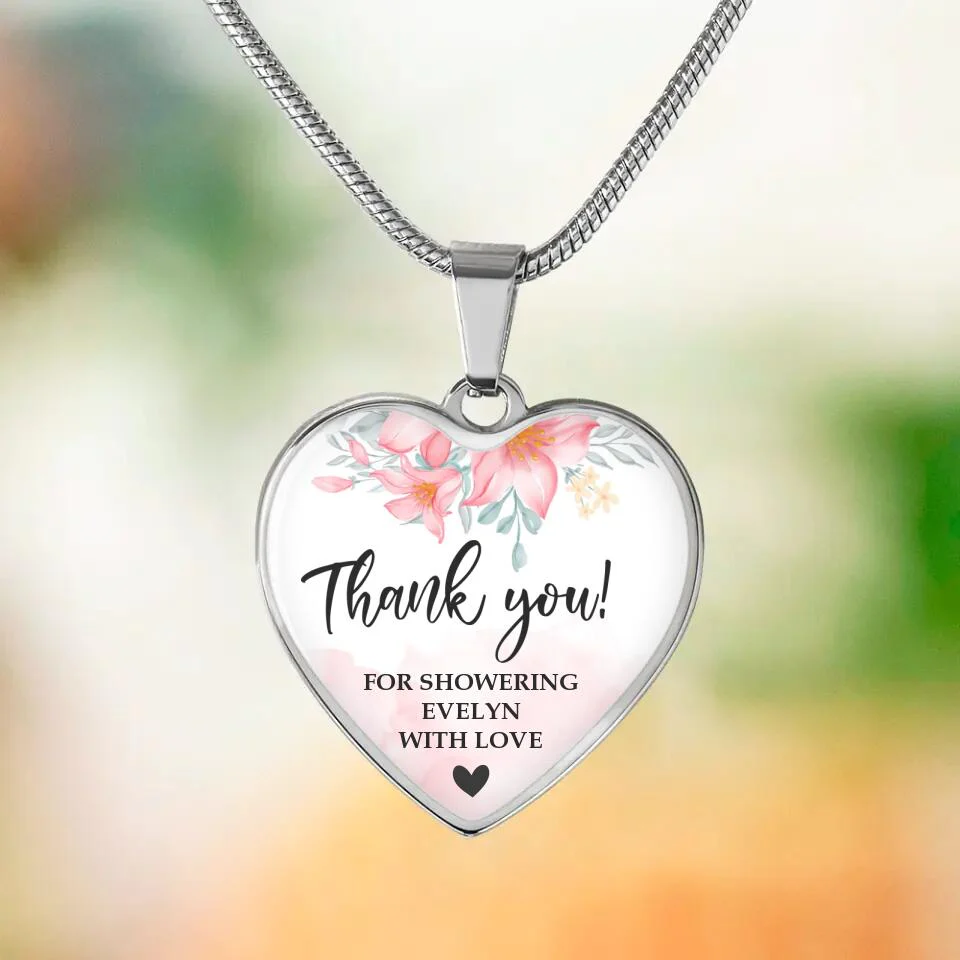 Floral Thank You for Showering Baby with Love - Personalized Heart Luxury Necklace/Keychain - Image 3