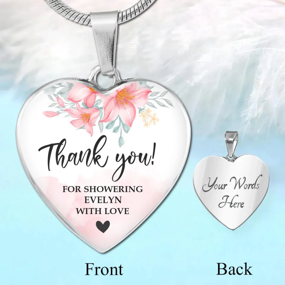 Floral Thank You for Showering Baby with Love - Personalized Heart Luxury Necklace/Keychain - Image 4
