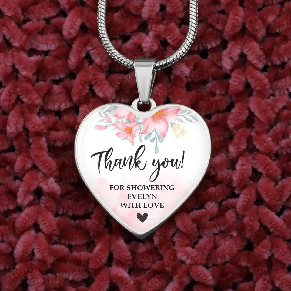Floral Thank You for Showering Baby with Love - Personalized Heart Luxury Necklace/Keychain - Image 5