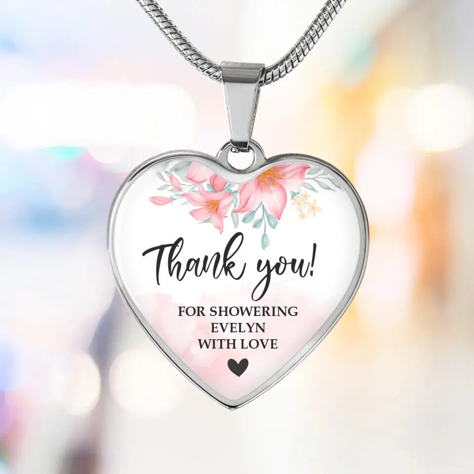 Floral Thank You for Showering Baby with Love - Personalized Heart Luxury Necklace/Keychain - Image 6